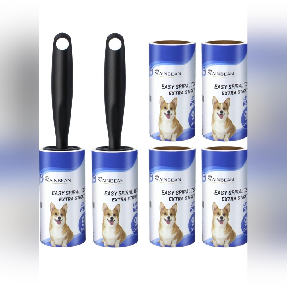 RAINBEAN Lint Rollers for Pet Hair Extra Sticky, [540 Sheets/6 Refills] 2 Handle